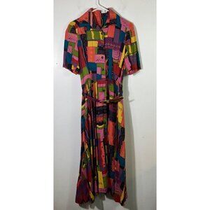 Womens Vintage Perfection Fit & Flare Art To Wear Belted Dress XS
